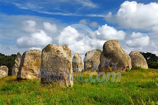 Prehistoric megalithic monuments menhirs in Carnac area in Brittany, France Prehistoric megalithic monuments menhirs in Carnac area in Brittany, France
