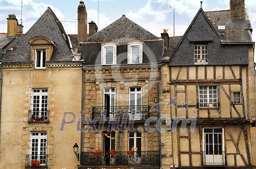 Row of medieval houses in Vannes, Brittany, France.