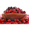 Fresh red cranberries in a wooden bowl