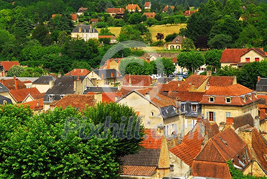 Red rooftops of medieval houses in Sarlat, Dordogne region, France. Red rooftops of medieval houses in Sarlat, Dordogne region, France.