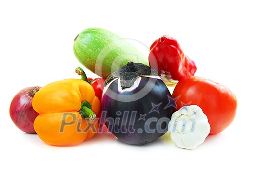 Assorted garden vegetables isolated on white background