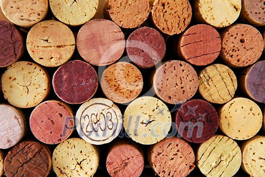 Background of assorted wine corks close up