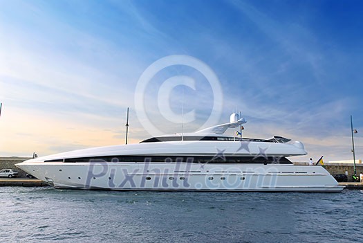 Large luxury yacht anchored at St. Tropez in French Riviera Large luxury yacht anchored at St. Tropez in French Riviera