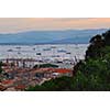 View on St. Tropez harbor in French Riviera at sunset