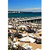 View on the beach from Croisette promenade in Cannes, France