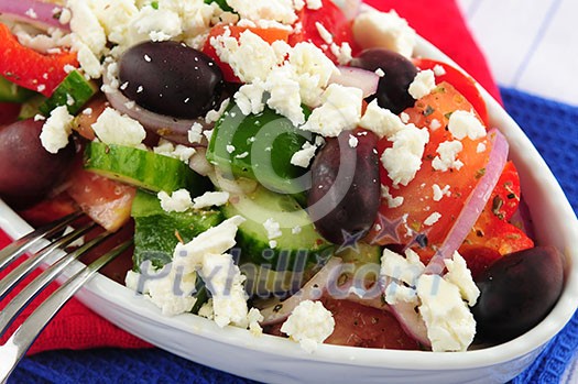 Greek salad with feta cheese and black kalamata olives