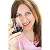 Smiling mature woman holding a glass of red wine