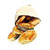 Fresh Montreal style bagels in paper bag on white background