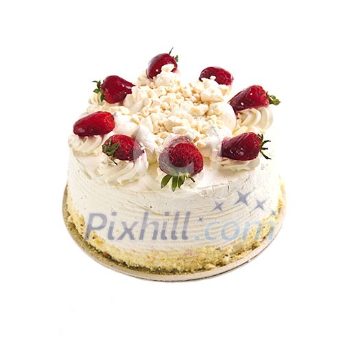 Strawberry meringue cake isolated on white background