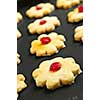 Fresh shortbread cookies on a baking tray