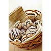 Fresh hazelnut chocolate sandwich cookies in a basket
