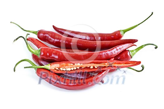 Red hot chili peppers isolated on white background