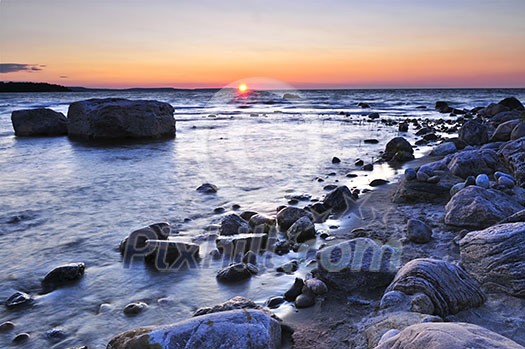 Sunset at the rocky shore of Georgian Bay, Canada. Awenda provincial park. Sunset at the rocky shore of Georgian Bay, Canada. Awenda provincial park.