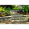 Landscaped front yard with natural stone steps and walkway