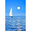 Sailboat sailing in a sea at full moon night