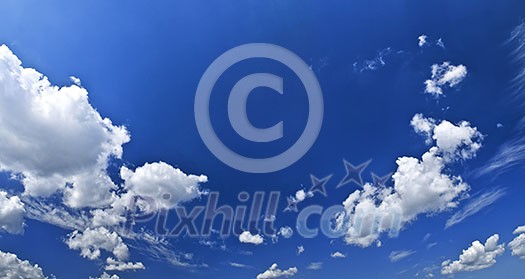 Panoramic background of blue sky with white cumulus clouds Panoramic background of blue sky with white cumulus clouds