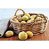 Yellow raw potatoes in a basket close up