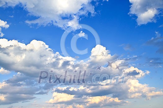Background of blue sky with white cumulus clouds Background of blue sky with white cumulus clouds