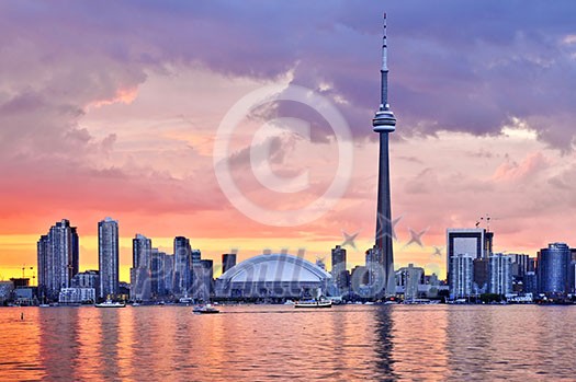 Scenic view at Toronto city waterfront skyline at sunset Scenic view at Toronto city waterfront skyline at sunset