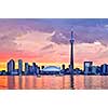 Scenic view at Toronto city waterfront skyline at sunset