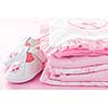 Pink infant girl clothing and shoes for baby shower
