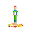 Tower of wooden building block toys isolated on white background