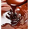 Melted rich dark chocolate dripping from spoon