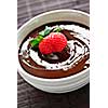 Fresh strawberry dipped in melted chocolate in bowl