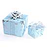 Two wrapped christmas gift boxes isolated on white background