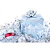 Two gift boxes with Christmas ornaments on white background
