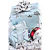 Two gift boxes with Christmas ornaments on white background