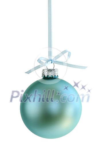 Green Christmas decoration hanging isolated on white