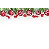 Christmas border with red ornaments and pine branches