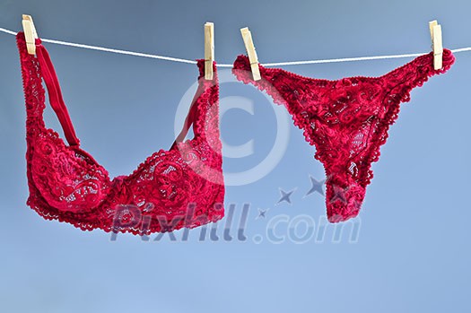Sexy lace lingerie hanging on clothes line