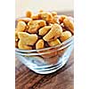 Close up of cashew nuts in glass bowl