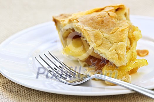 Slice of fresh apple pie on a plate