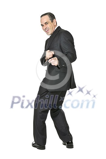 Happy businessman in a suit pointing at the viewer isolated on white background Happy businessman in a suit pointing at the viewer isolated on white background