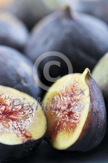 Closeup view of figs sliced in half