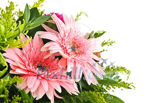 Close up of floral arrangement with pink gerberas Close up of floral arrangement with pink gerberas