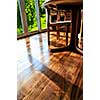 Hardwood walnut floor in residential home dining room