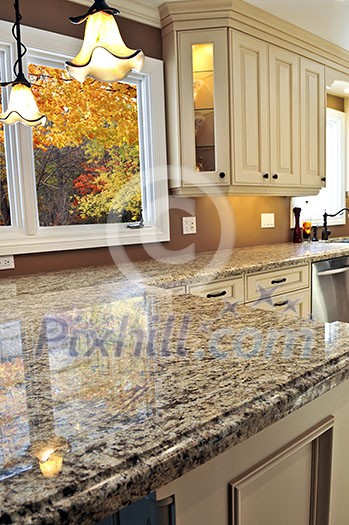 Modern luxury kitchen interior with granite countertop
