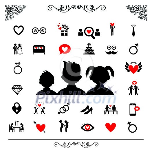 wedding and valentine icon set  