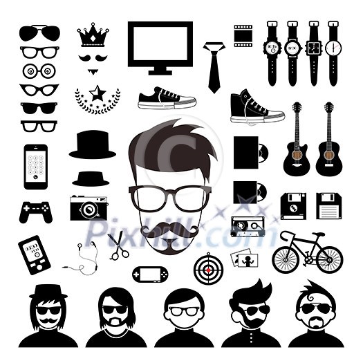 vector hipster style elements and icons set vector hipster style elements and icons set