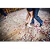 Couple dancing on a dance floor during a wedding celebration/party (motion blurred image)