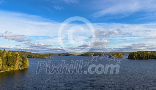 Lake scenery and islands in autumn colors