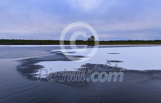 First snow and ice on the lake in december First snow and ice on the lake in december