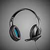 Headphones with microphone on grey background