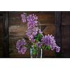 Lilac flowers against brown wooden background