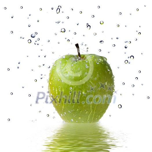 fresh water drops on green apple isolated on white fresh water drops on green apple isolated on white