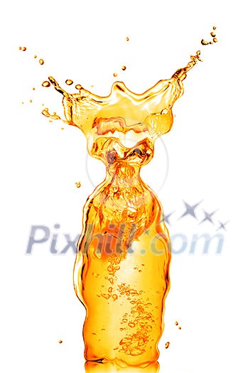 orange water splash in shape of bottle isolated on white orange water splash in shape of bottle isolated on white